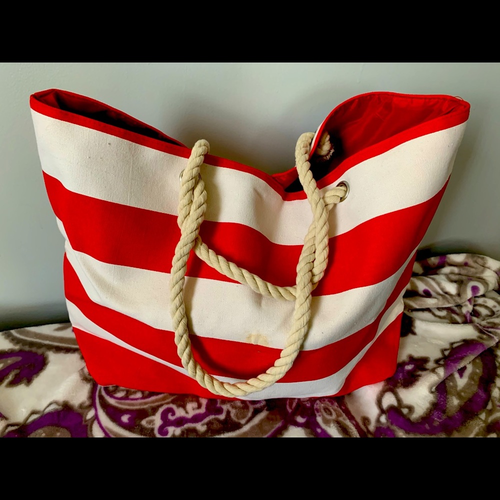 Red & White Nautical beach bag